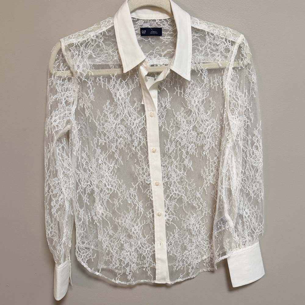 GAP Sheer Lace Button-Up Blouse Size XS